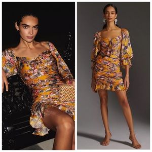 Anthropologie Ranna Gill Ruched Floral Mini Dress